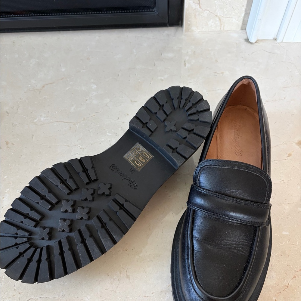 Madewell Black Leather Lug-Sole Penny Loafers - Picture 3 of 4